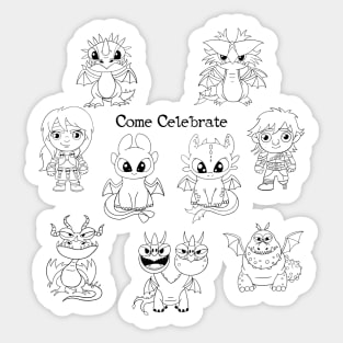 Come celebrate, my first party, nursery party, halloween kids costume, httyd coloring Sticker